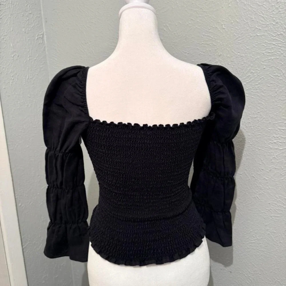 NWOT Reformation Jet Black Ruffle Smocked‎ Top Size XS
